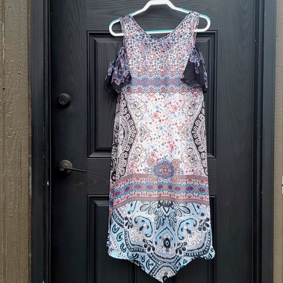 New Directions Boho Cold Shoulder Ditsy Floral Slipon Dress S Very Sheer… - Picture 6 of 17